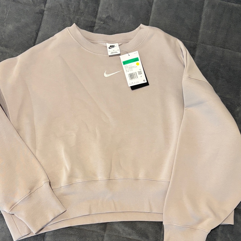 Nike Women's Taupe Crew Neck Oversized Sweat Shirt